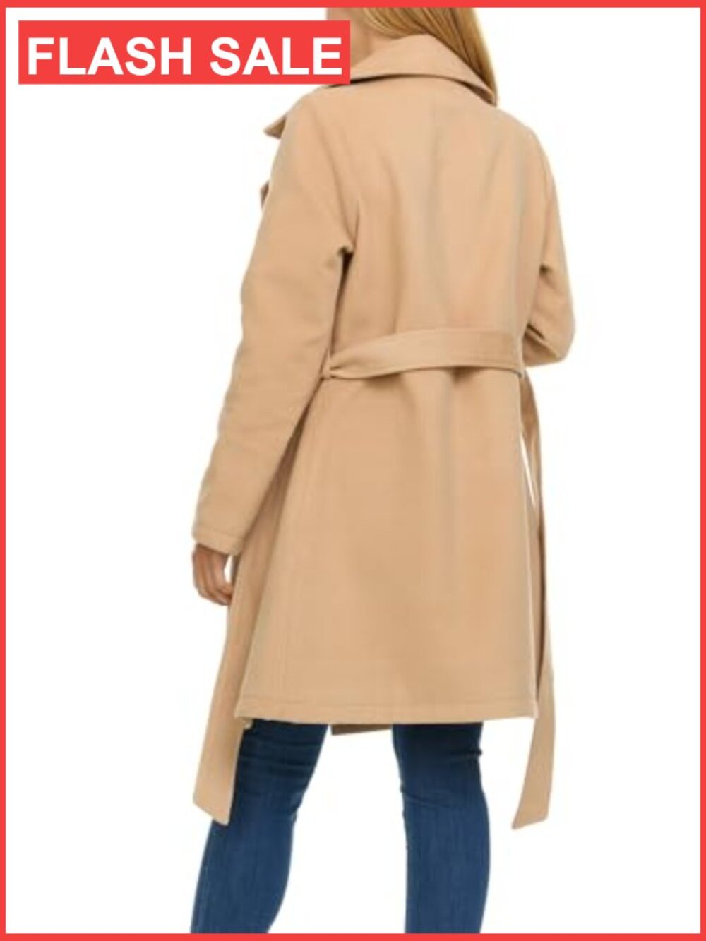 Double-Breasted Faux Wool Trench Coat - Long Winter Coat - Picture 5 of 7